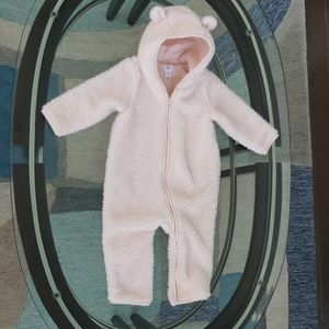Pink sherpa bear one piece winter zip up